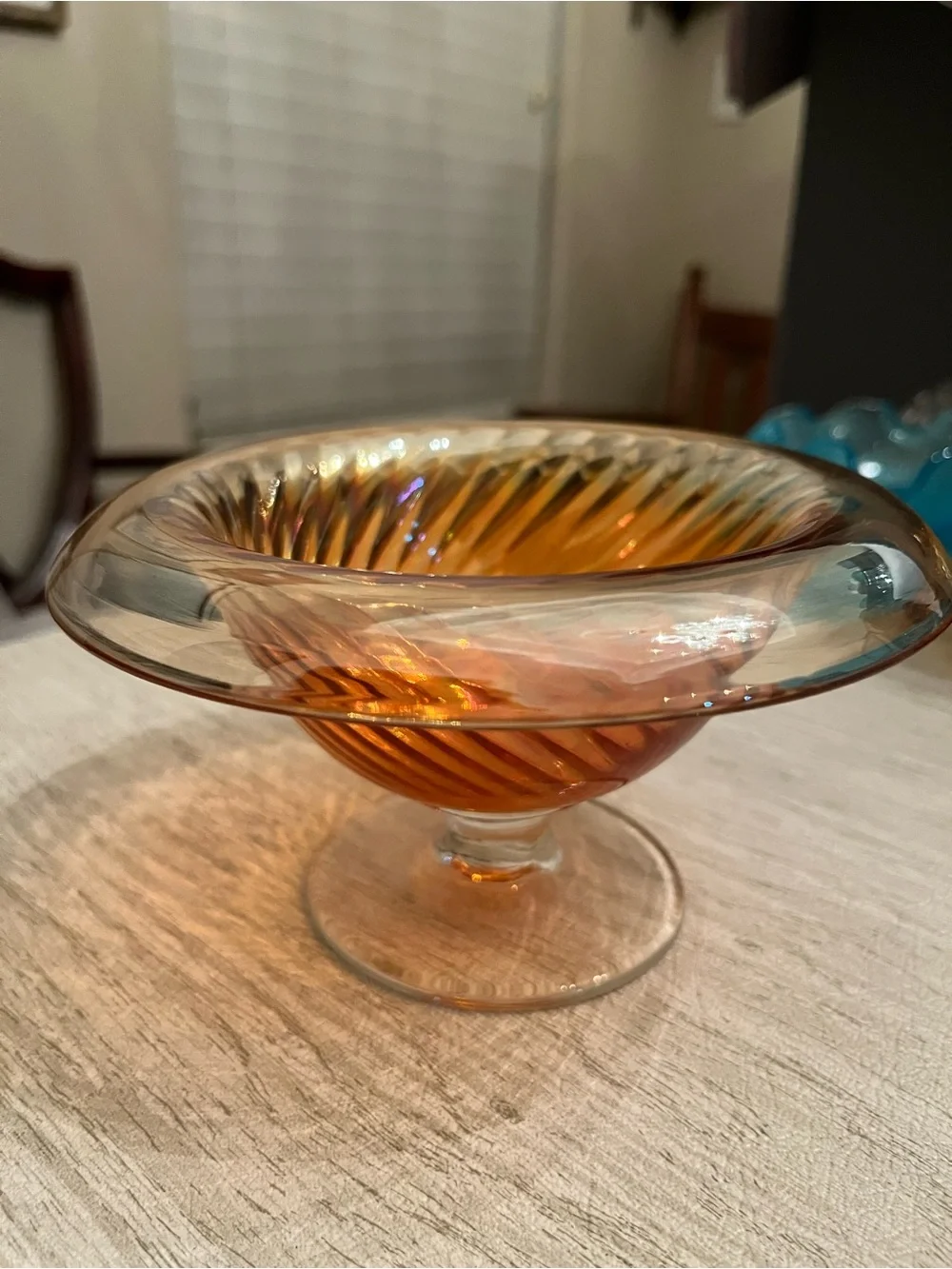 Vintage Marigold Carnival Glass Swirl Bowl Fairy Lamp